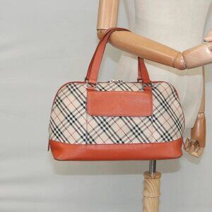 BURBERRY Nova Check Hand Bag Canvas Beige Orange Silver Auth